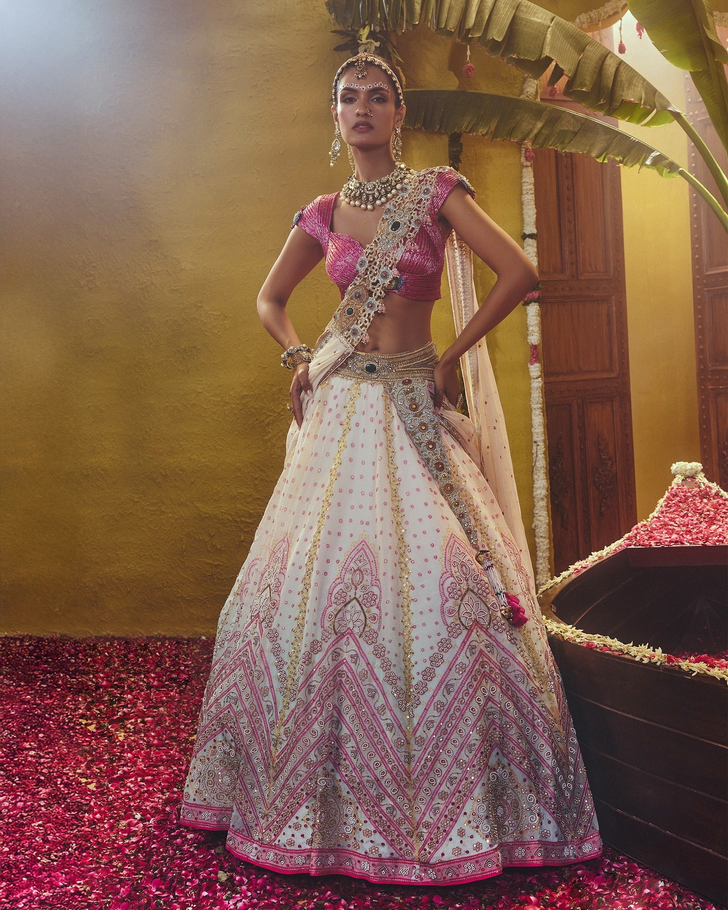 Custom White and Pink Bridal Lehenga