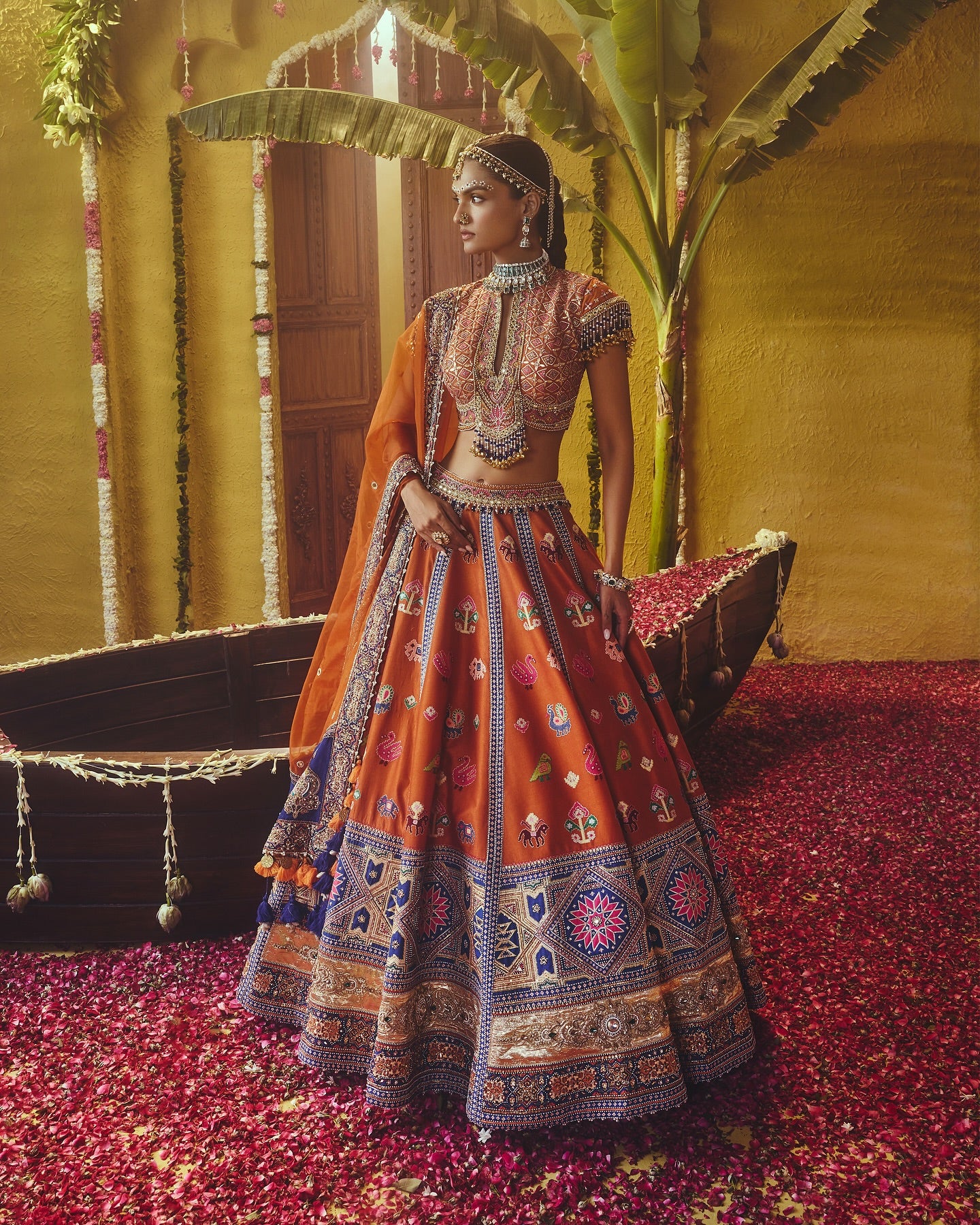 Custom Orange Silk Bridal lehenga