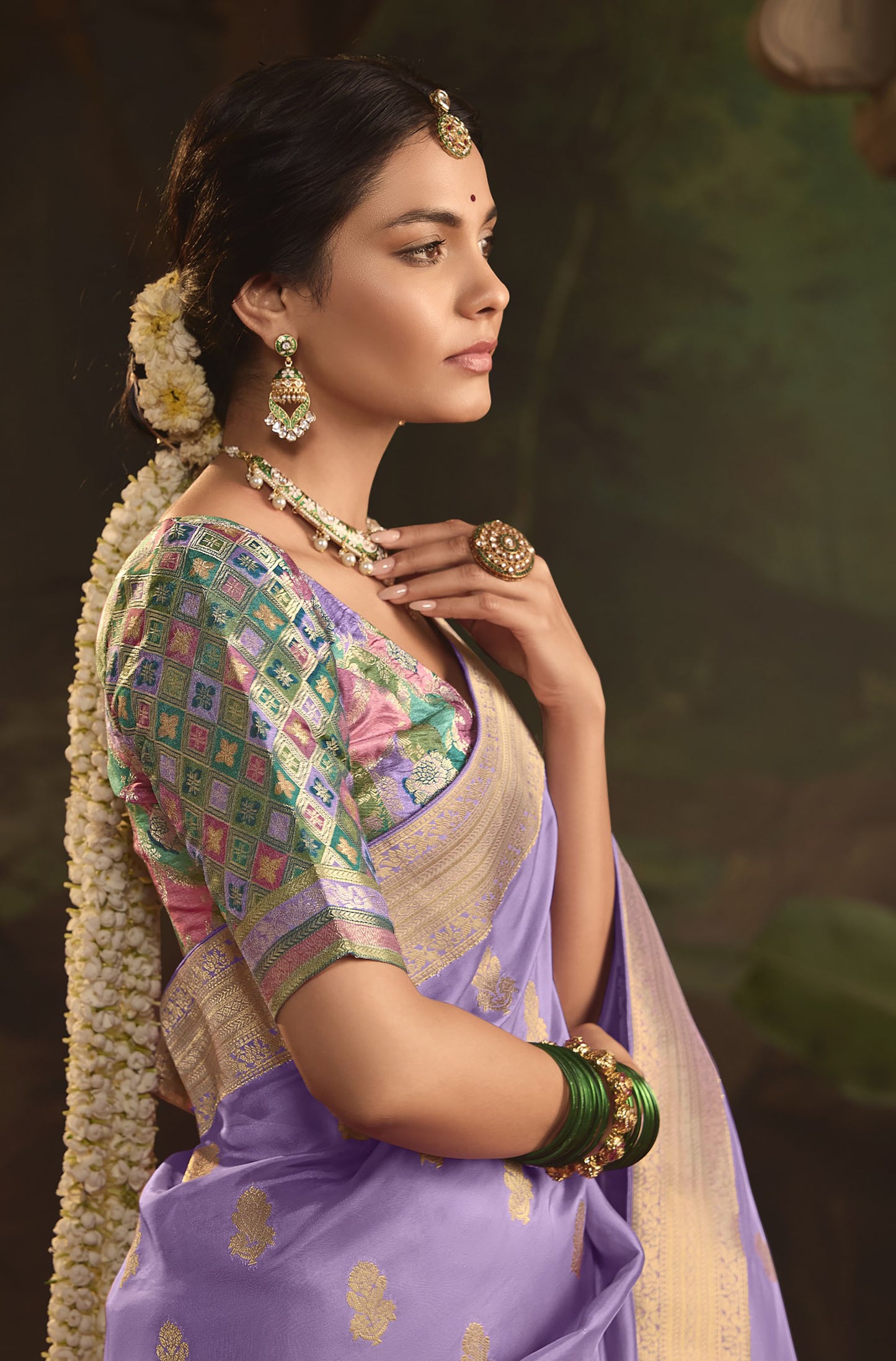 Violet Crepe Dola Silk Weaving Sinduri Raas Saree