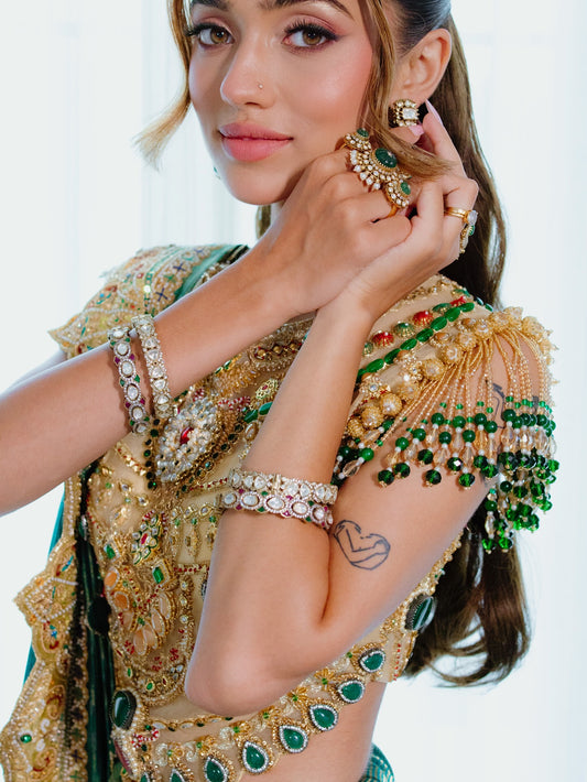 Custom Heavy Green Bridal saree