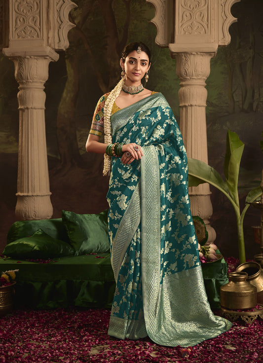 Dark green Crepe Dola Silk Weaving Sinduri Raas Saree