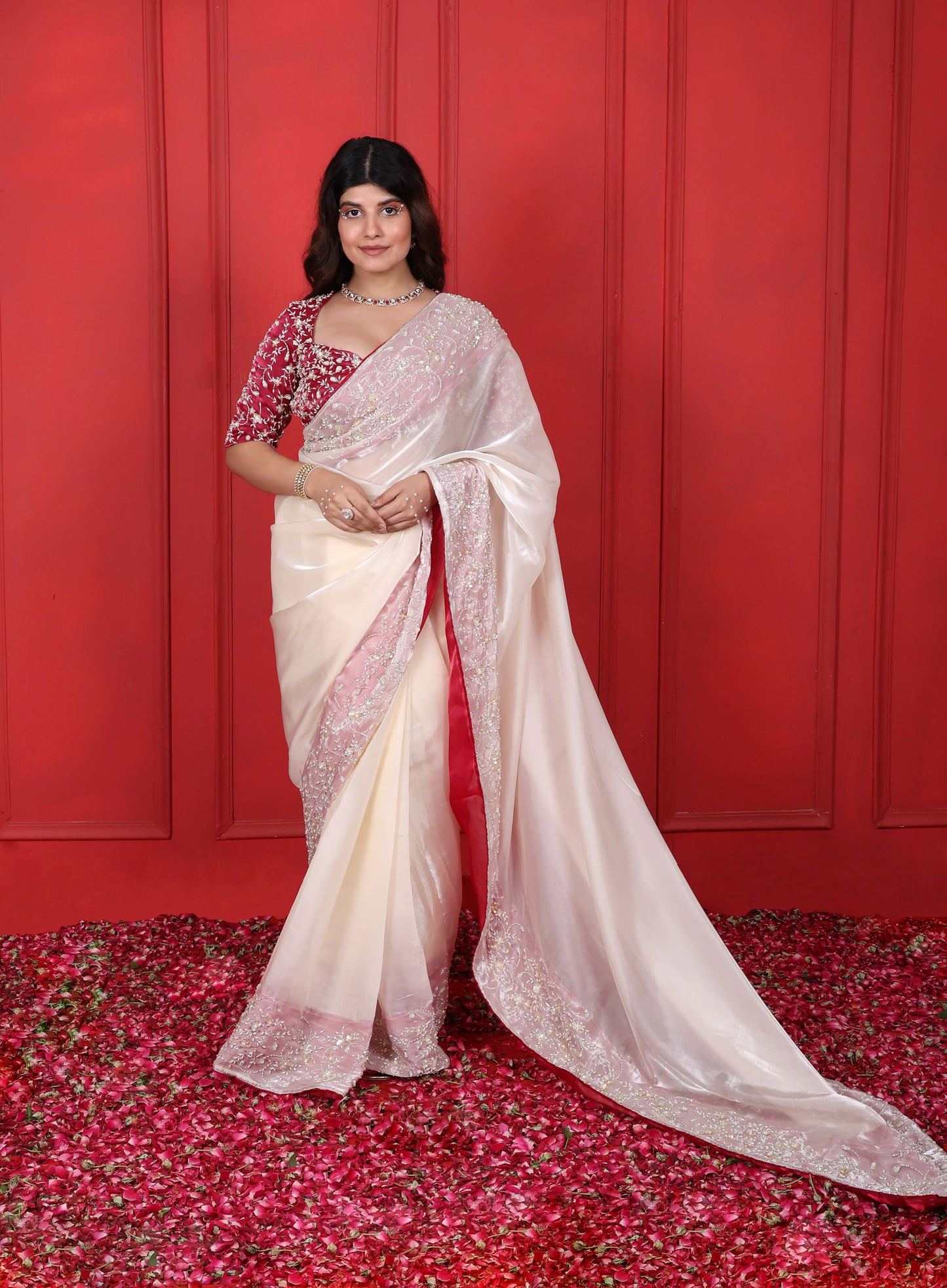 Rosa Rosario & White Rock Hand Embroidered Saree Set