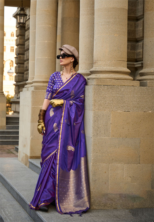 Royal Purple Kanthkala Pure Satin Handloom Silk Saree