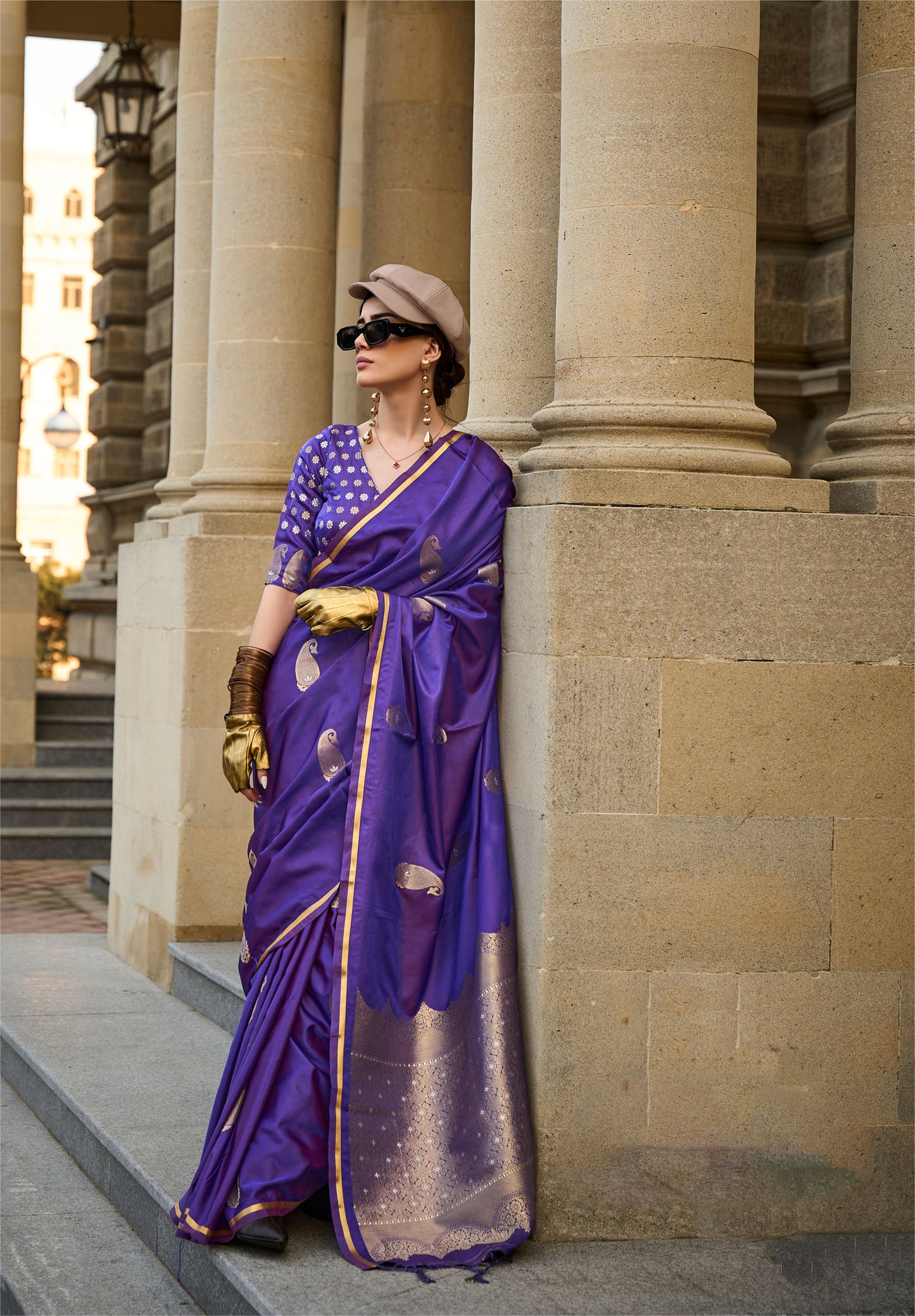 Royal Purple Kanthkala Pure Satin Handloom Silk Saree