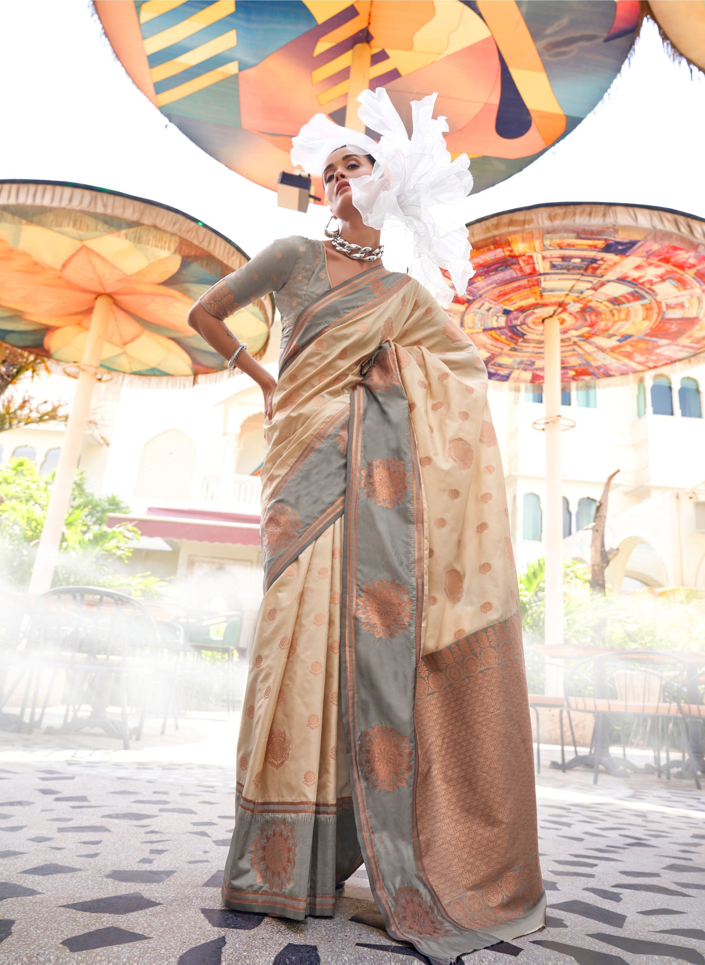 Beige Kshasha Two tone handloom saree