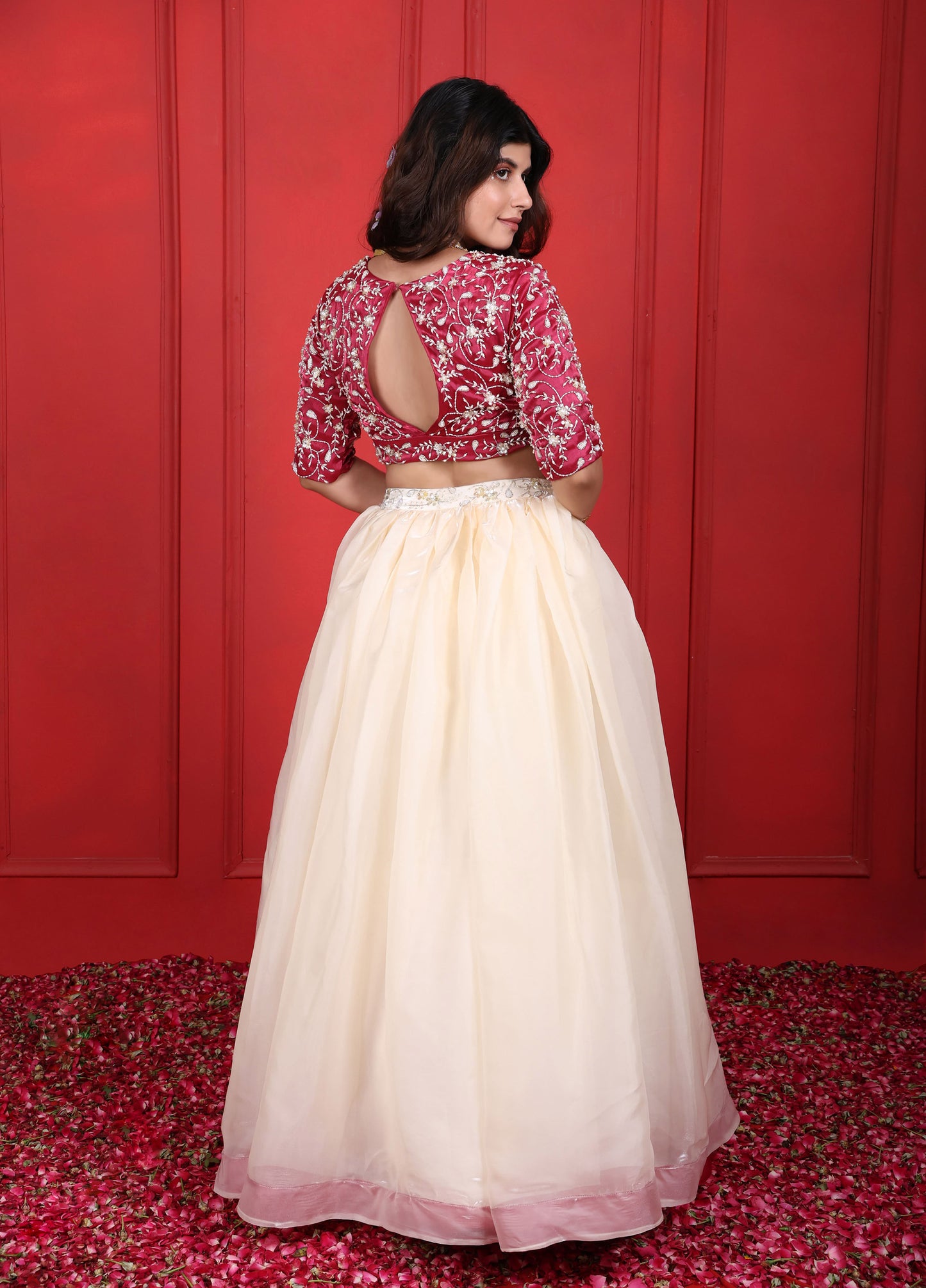 Rosa Rosario Heavy Hand Embroidered Blouse With Skirt