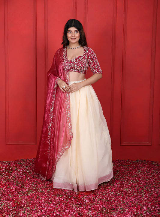 Rosa Rosario Sweetheart Neck Hand Embroidered Lehenga Set