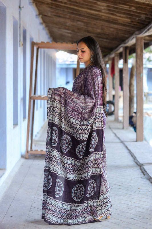 Pure Khadi Cotton Handwoven Black Brown Saree