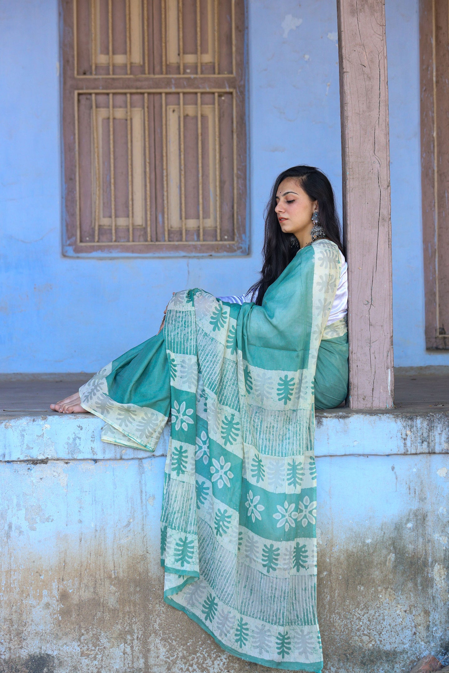 Pure Khadi Cotton Handwoven Sea Green Saree