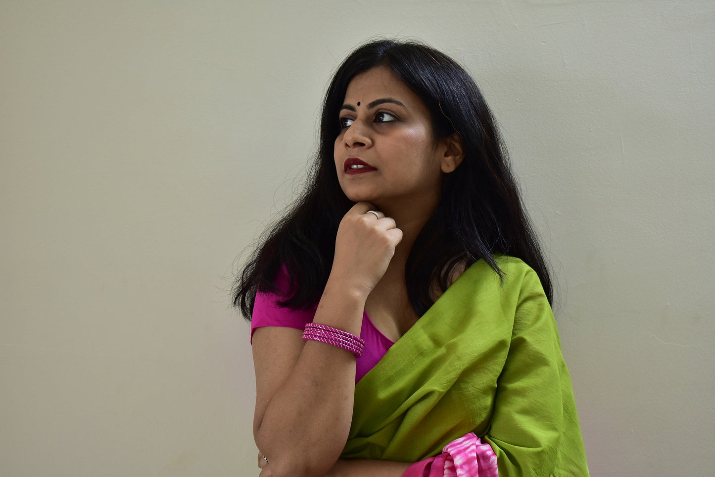 Sadagi -Tie & Dye Shibori Print Natural Dyed - Green Mulmul Cotton Saree