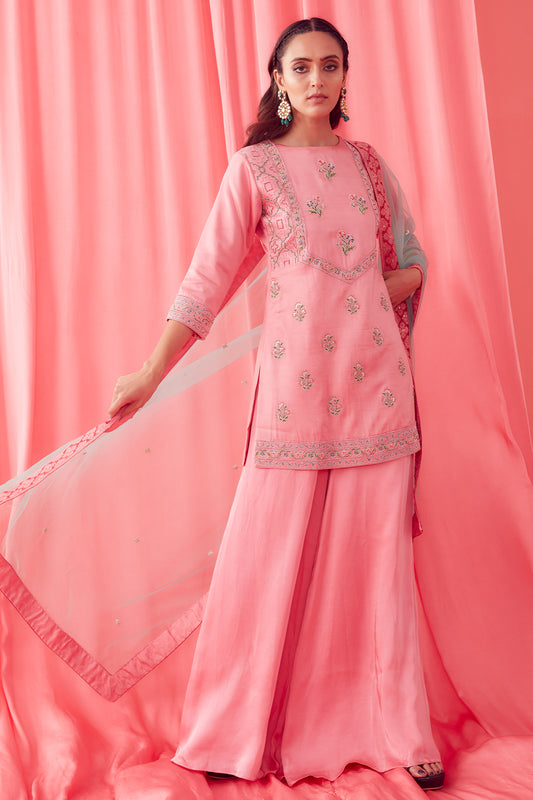 Soft Pink Dori Embroidered Sharara Set - Aarambh