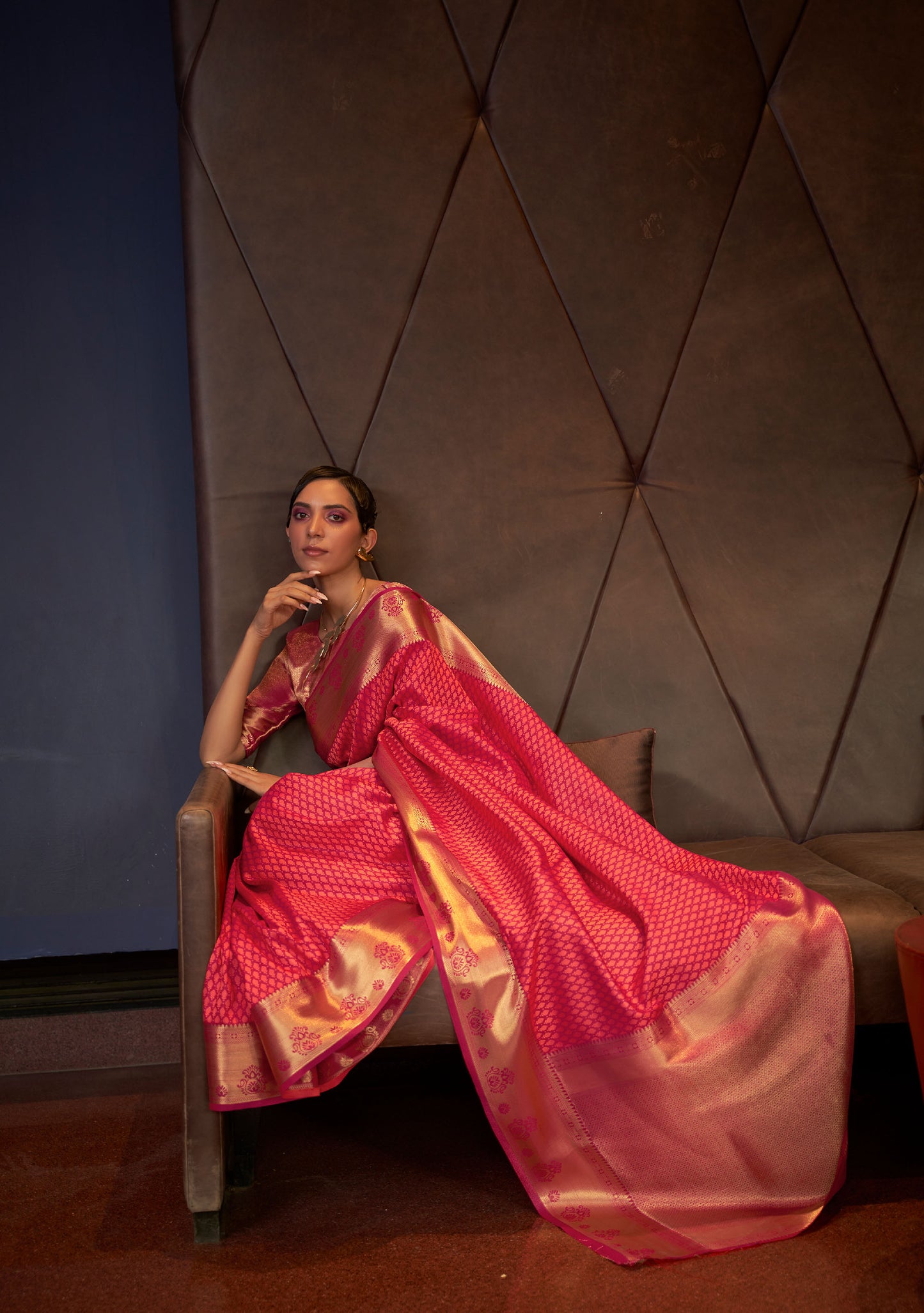 Orange Kurveen Silk Self Contrast Handloom Saree