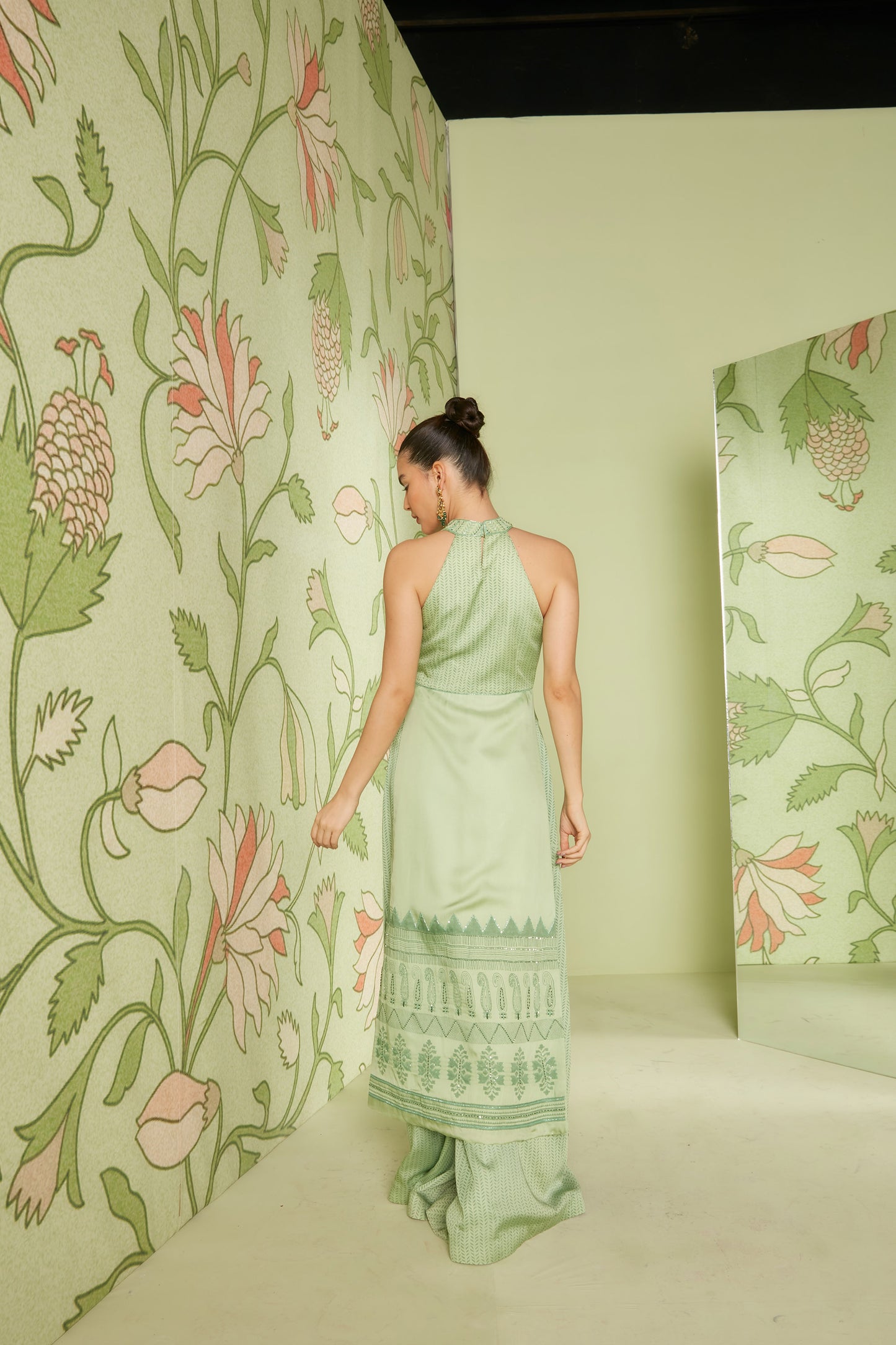 Sage Green In-cut halter neck palazzo set