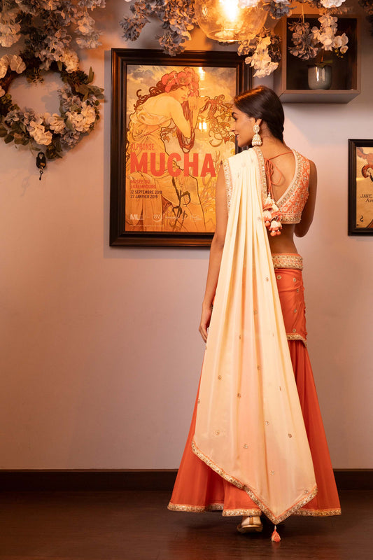 Glitterati Orange Georgette Gotta Dori Sangeet Saree