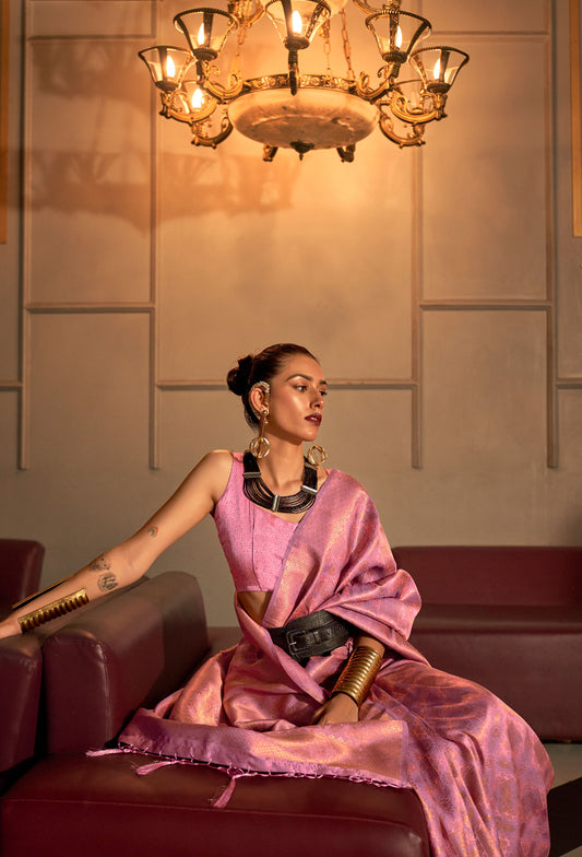 Pink Kanvi Senses Two Tone Handloom Weaving Silk Saree