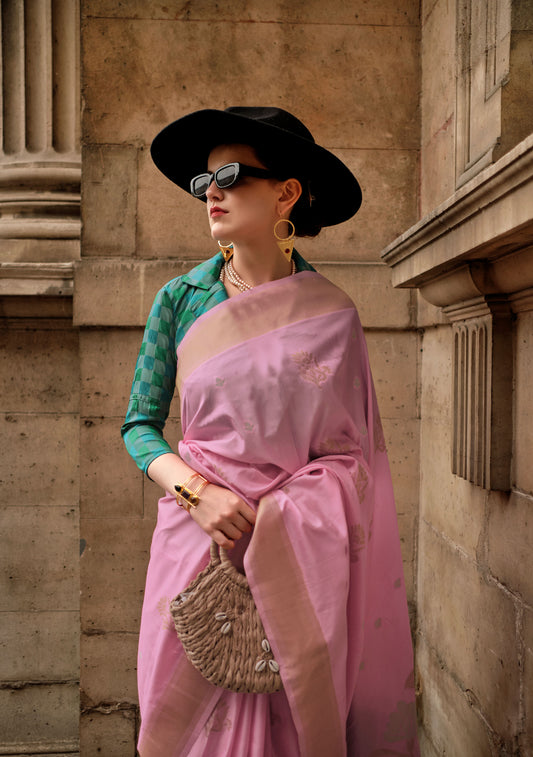 Pink Kube Soft Silk Handloom Saree