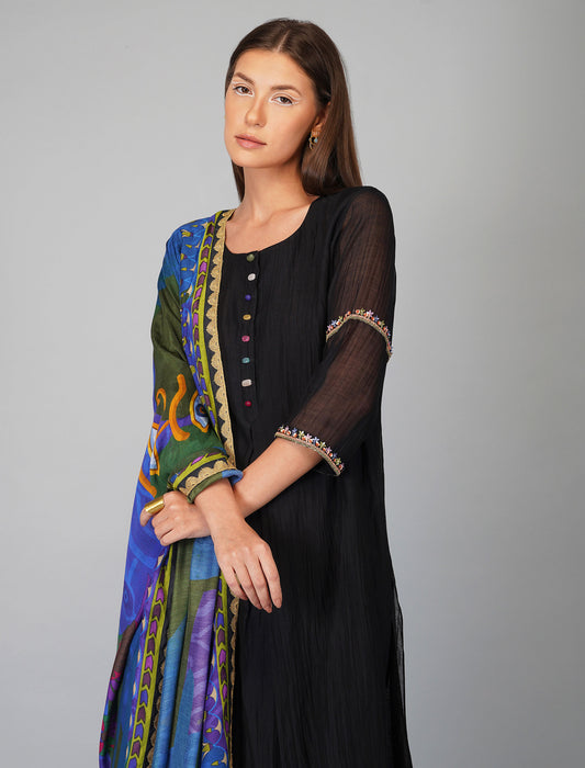 Egyptian Black Print Dupatta And Kurta Set