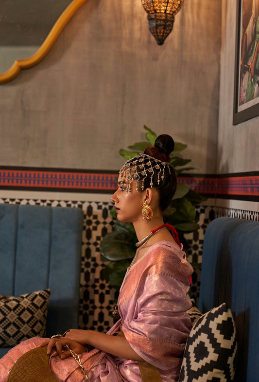 Pink Karshini Silk Tissue Zari Handloom Saree