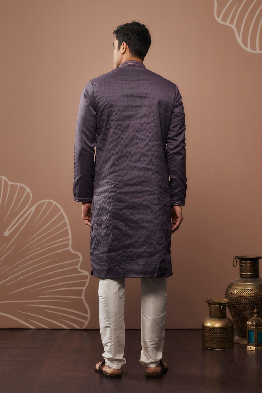 Purple silk kurta set with hand and machine work