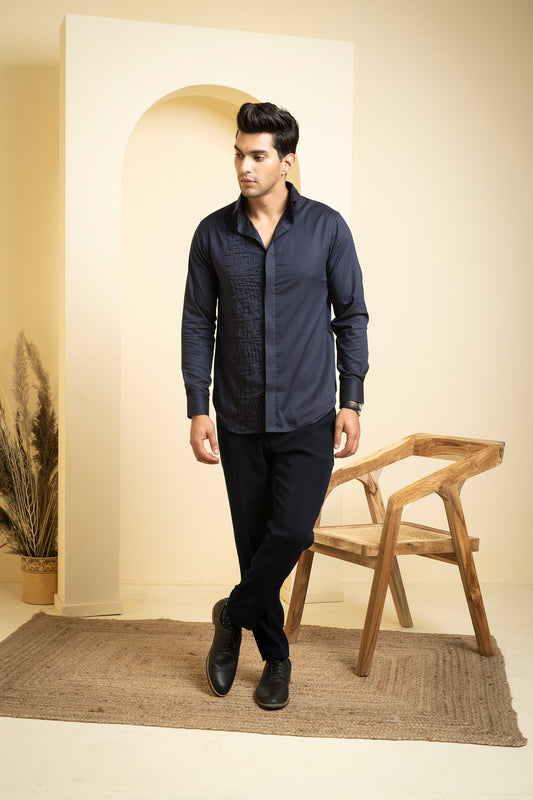 Black Premium Giza Diam Intricate Embroidered Shirt