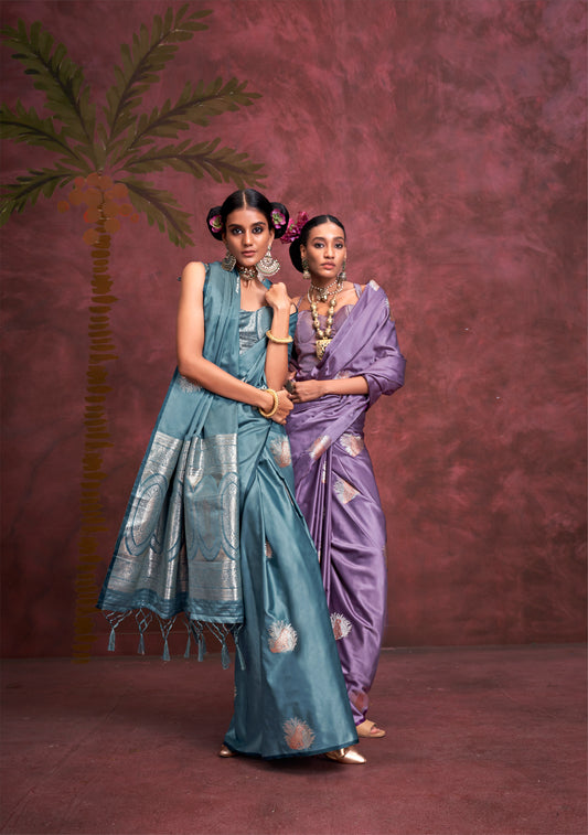 Purple Kanthkala Satin Silk Handloom Banarasi Zari Weaving Saree