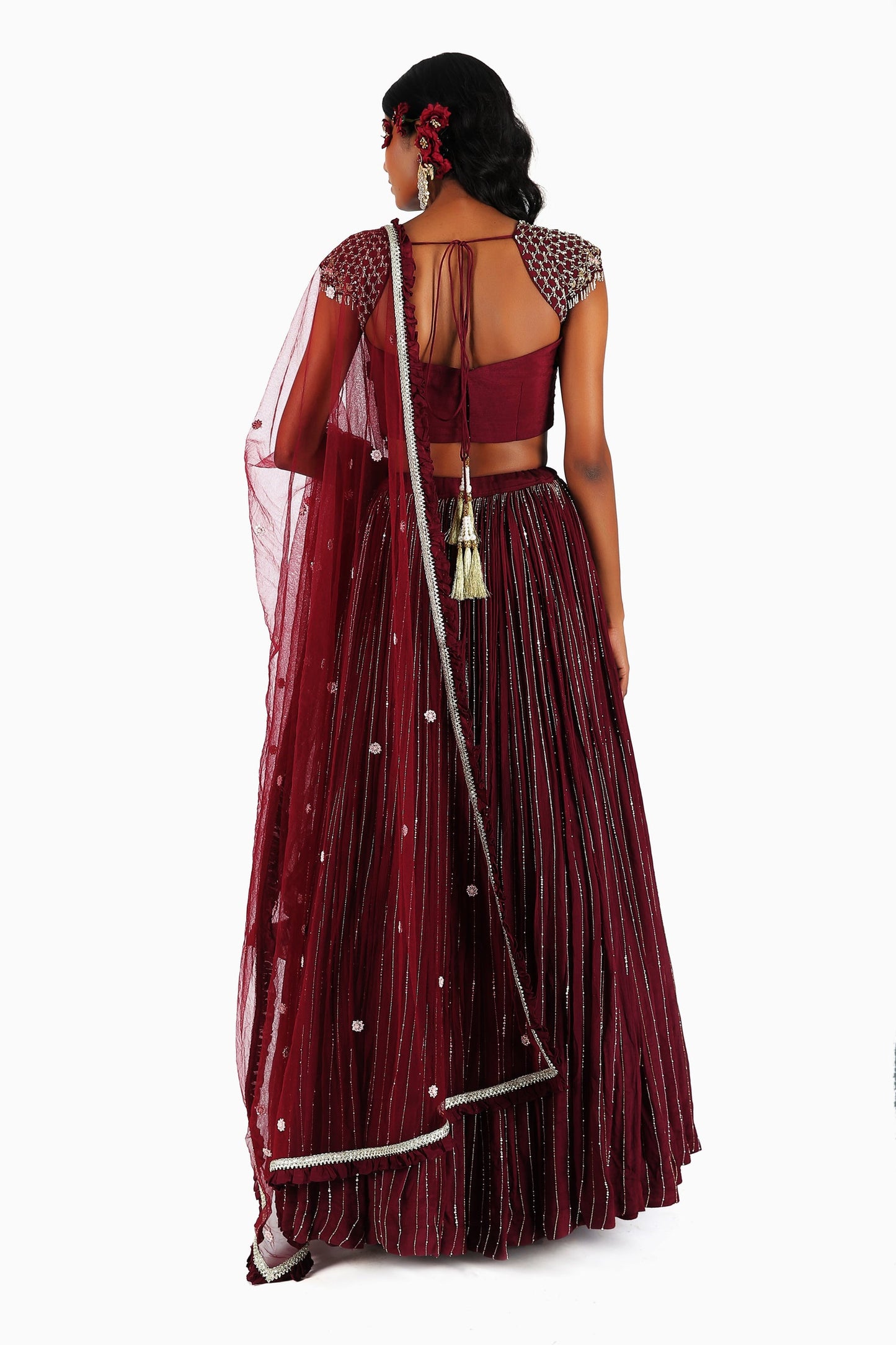 Burgundy Hand Embroidered Lehenga Set