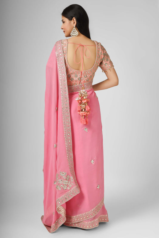 Gotta Bling Pink Georgette Gotta Dori Saree