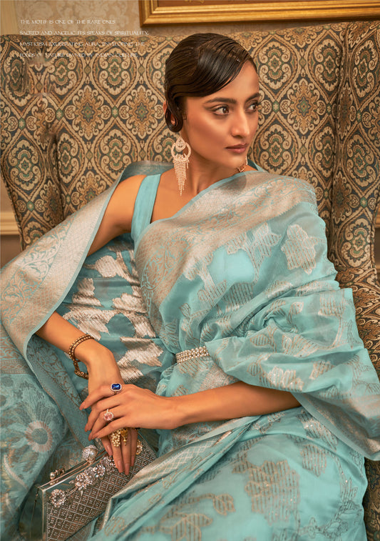 Turquoise Kyma Silk Modal Handloom Saree