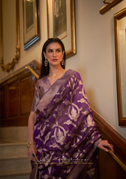Purple Keesha Organza Two tone Handloom Saree