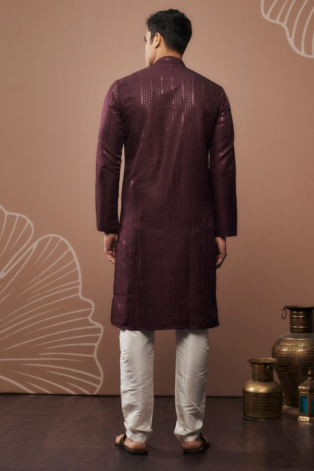 Purple silk kurta set with sequin work