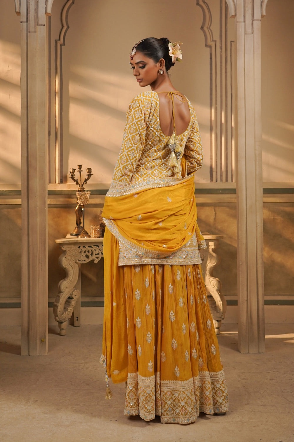 Yellow soft silk Sharara suit