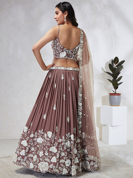 Rose gold Georgette Sequins and thread embroidery Lehenga