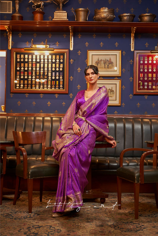 Purple Kazel Satin Silk Woven Saree