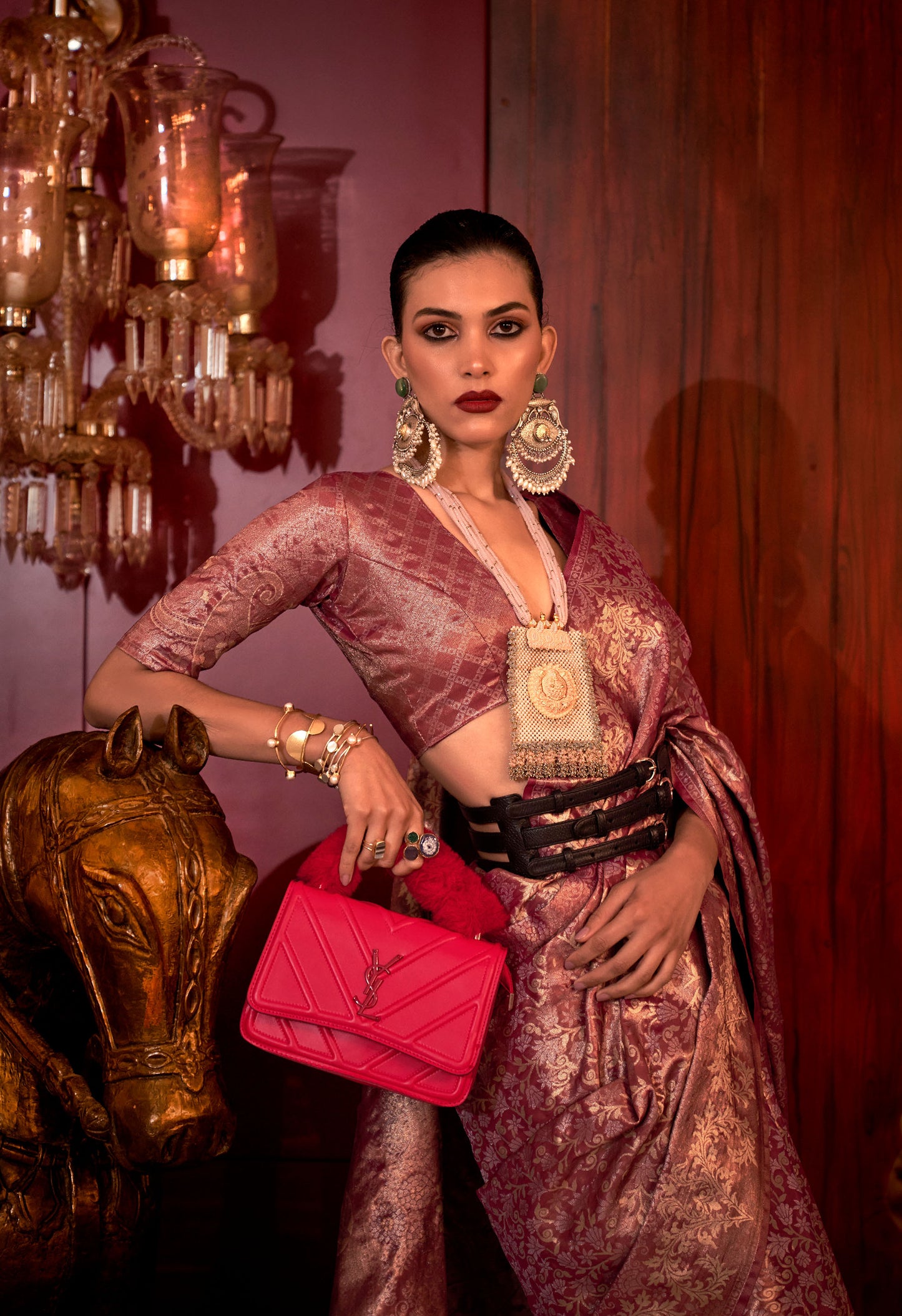 Burgundy Kalkatti Zari Handloom Silk Saree