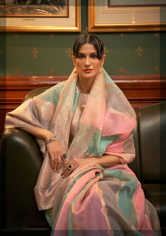 Grey Multi color Kenzo Organza Saree