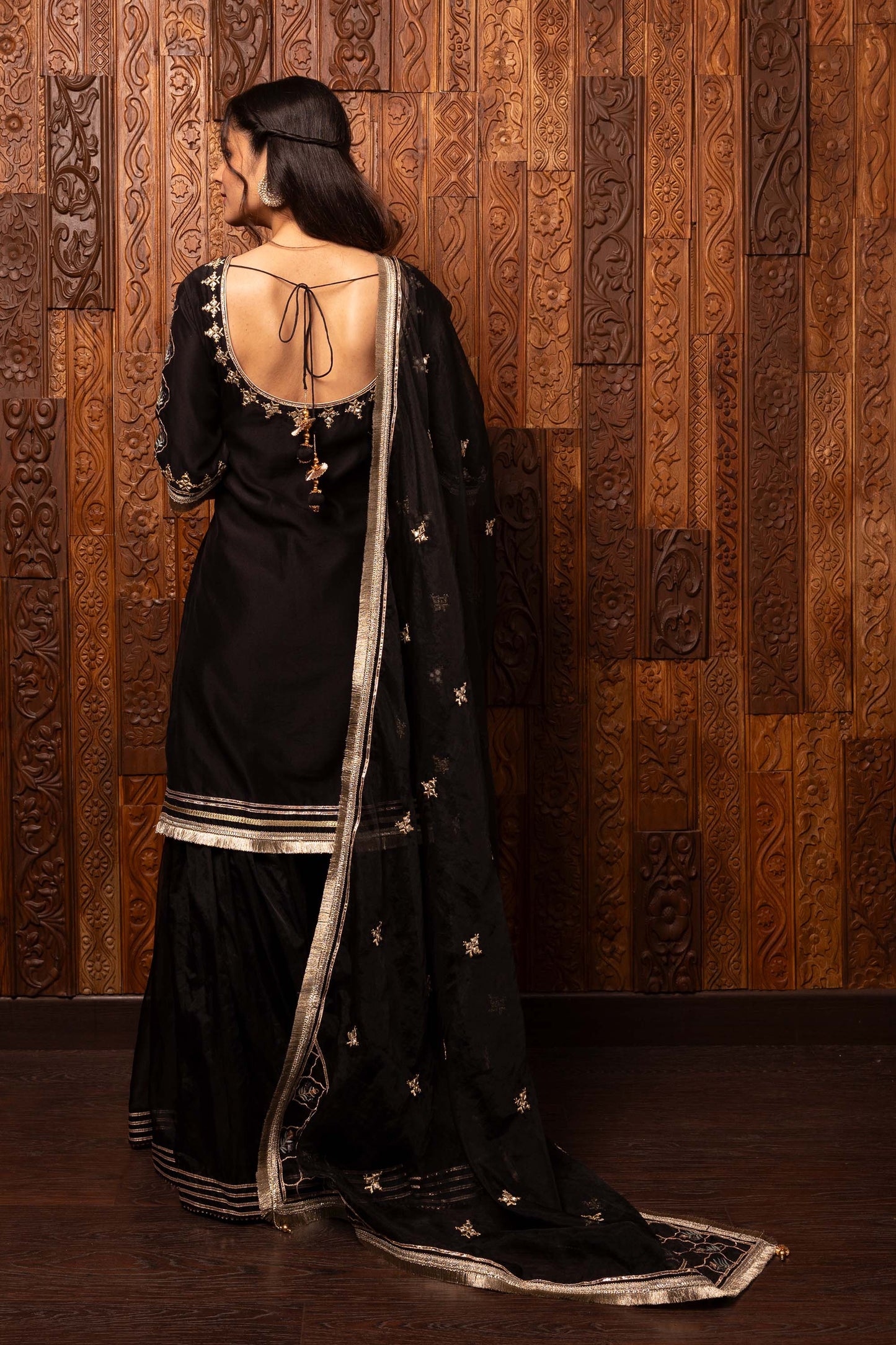 Tales of grace Black Chanderi silk Embroidered Sharara