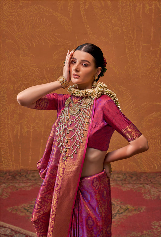 Plum Kaala Ruby Handloom Silk Saree