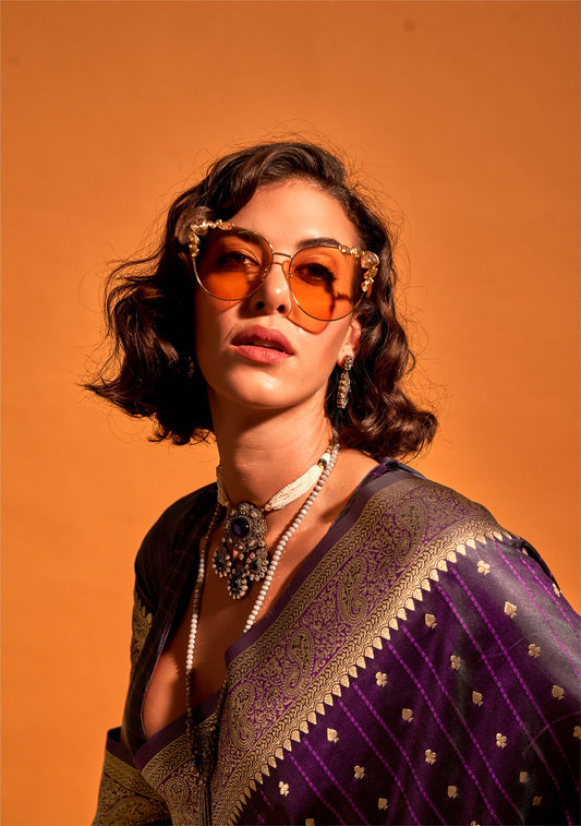 Deep Purple Karnaal Pure Satin Handloom Silk Saree