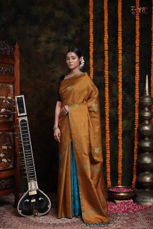 Handloom Mustard Kanchipattu Saree With Floral Zari Motifs