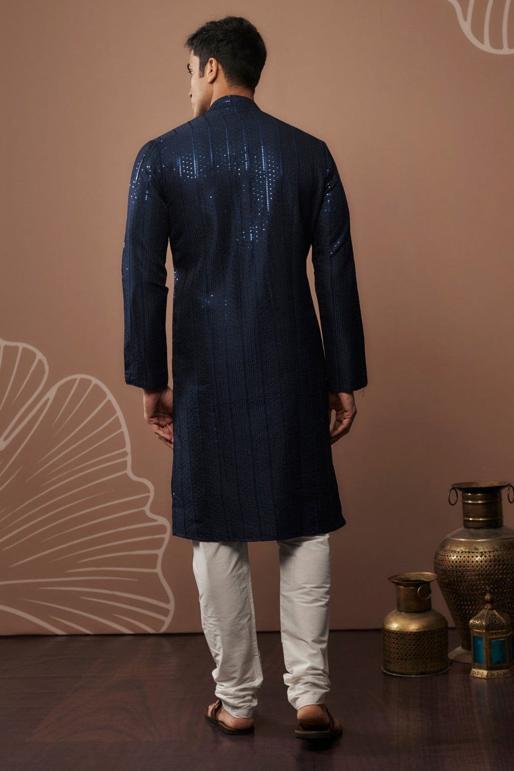 Royal blue silk kurta set with sequin work