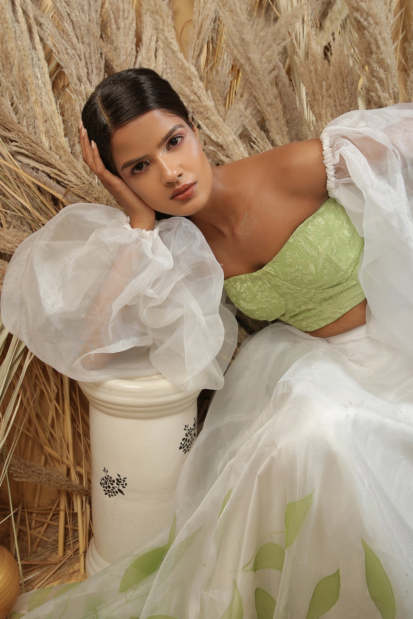 Mint Green Hand painted skirt set