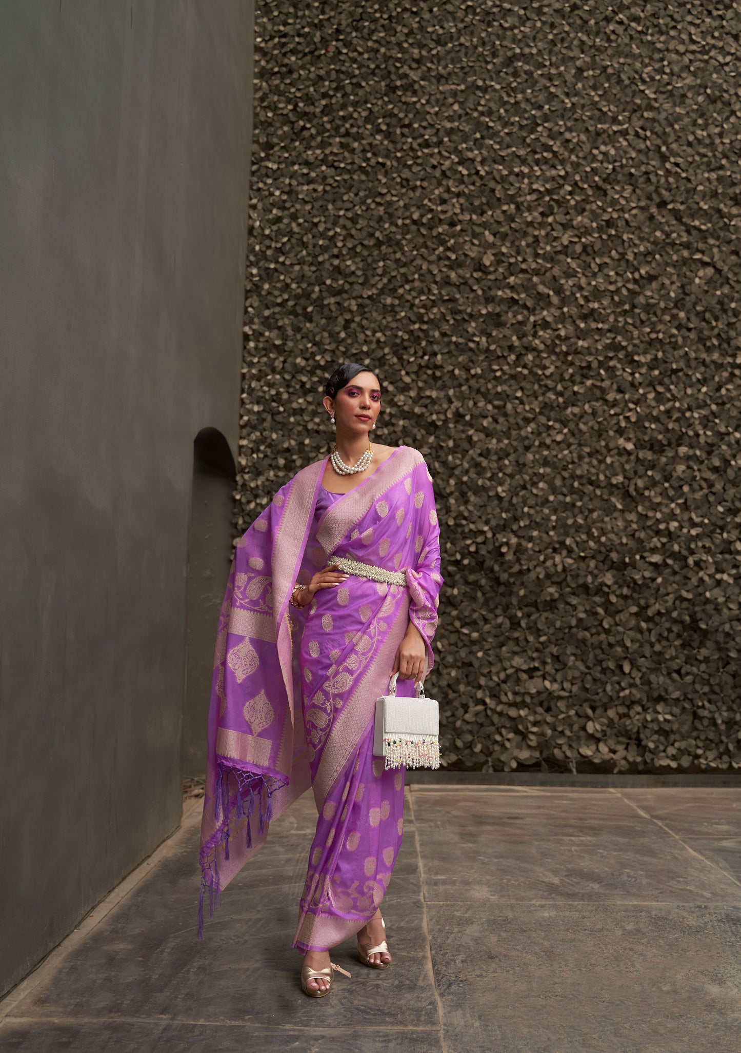 Violet Kosmos Silk Nylon Chinnon Two tone saree