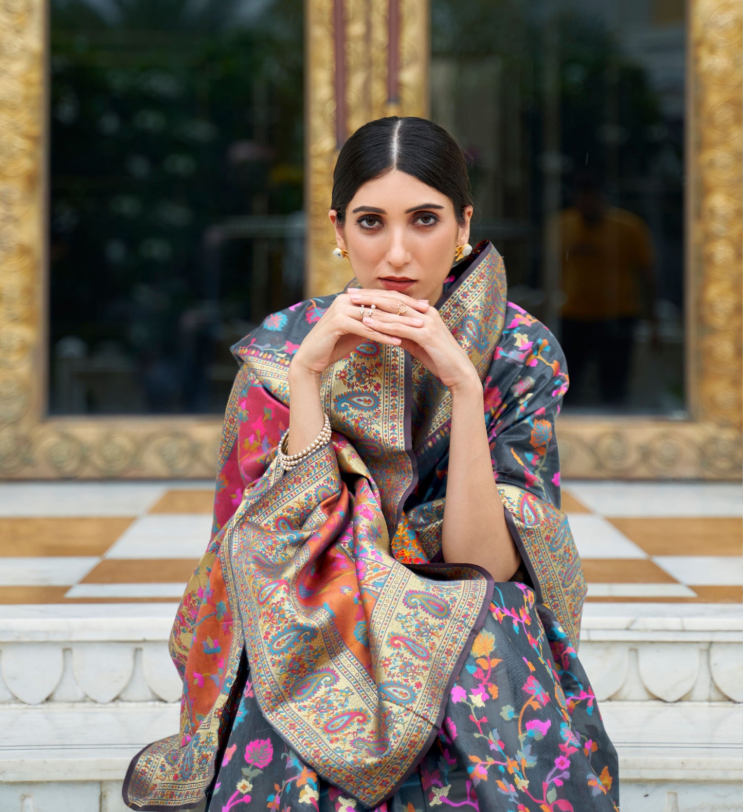 Grey Kashifa Silk Kashmir Modal Handloom Saree