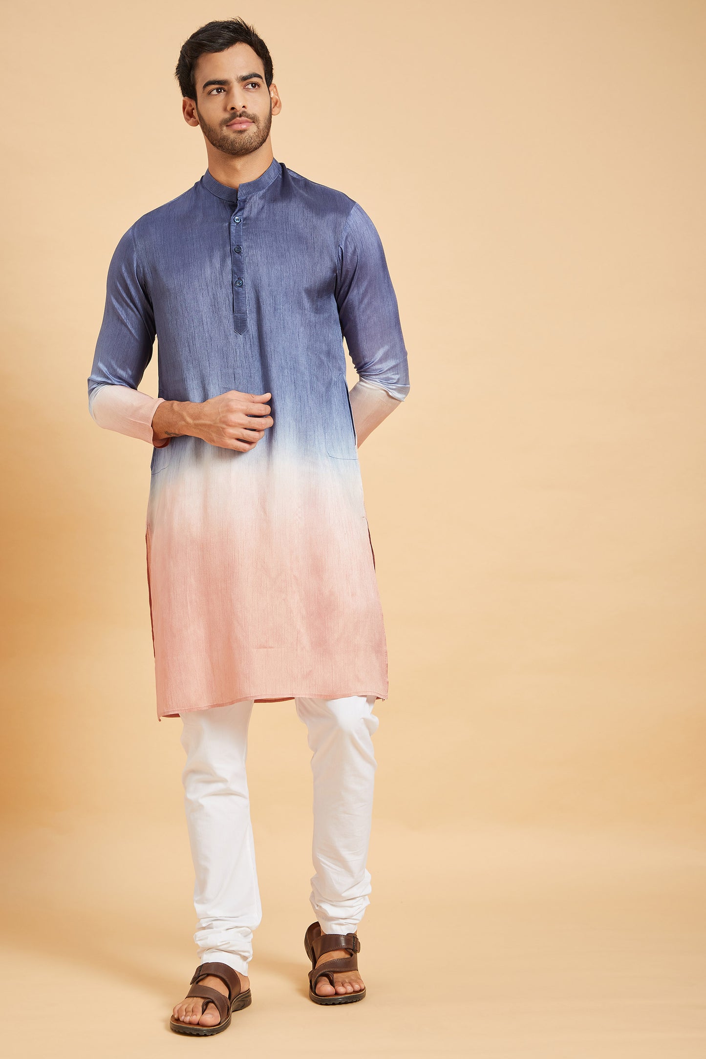 Blue & Peach Raw Silk Ombre ( only Kurta )