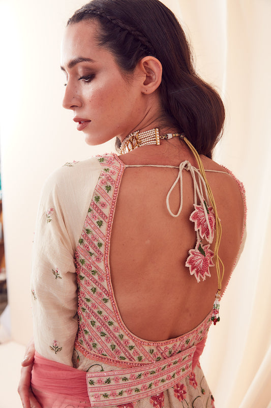 Ivory Lotus Garden Anarkali Set - Aarambh