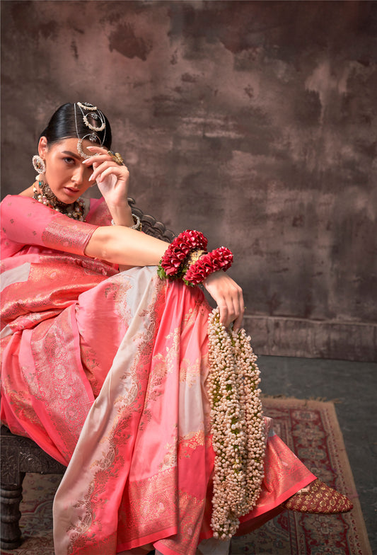 Light Peach Kookal Rangkaat Handloom Silk Saree