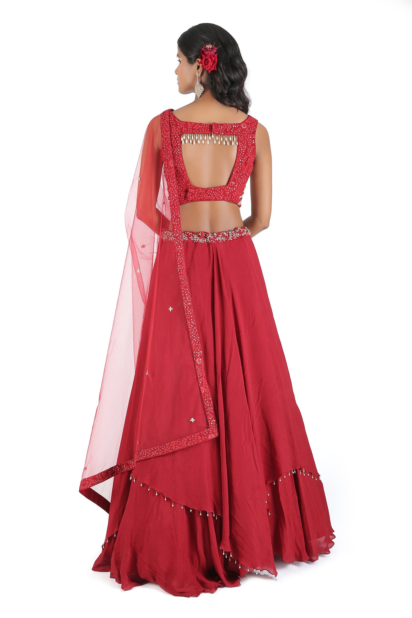 Maroon Georgette Crepe Lehenga Set
