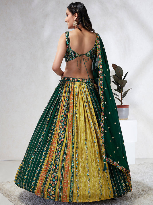 Green Chiffon Position print with Sequins embroidery Lehenga