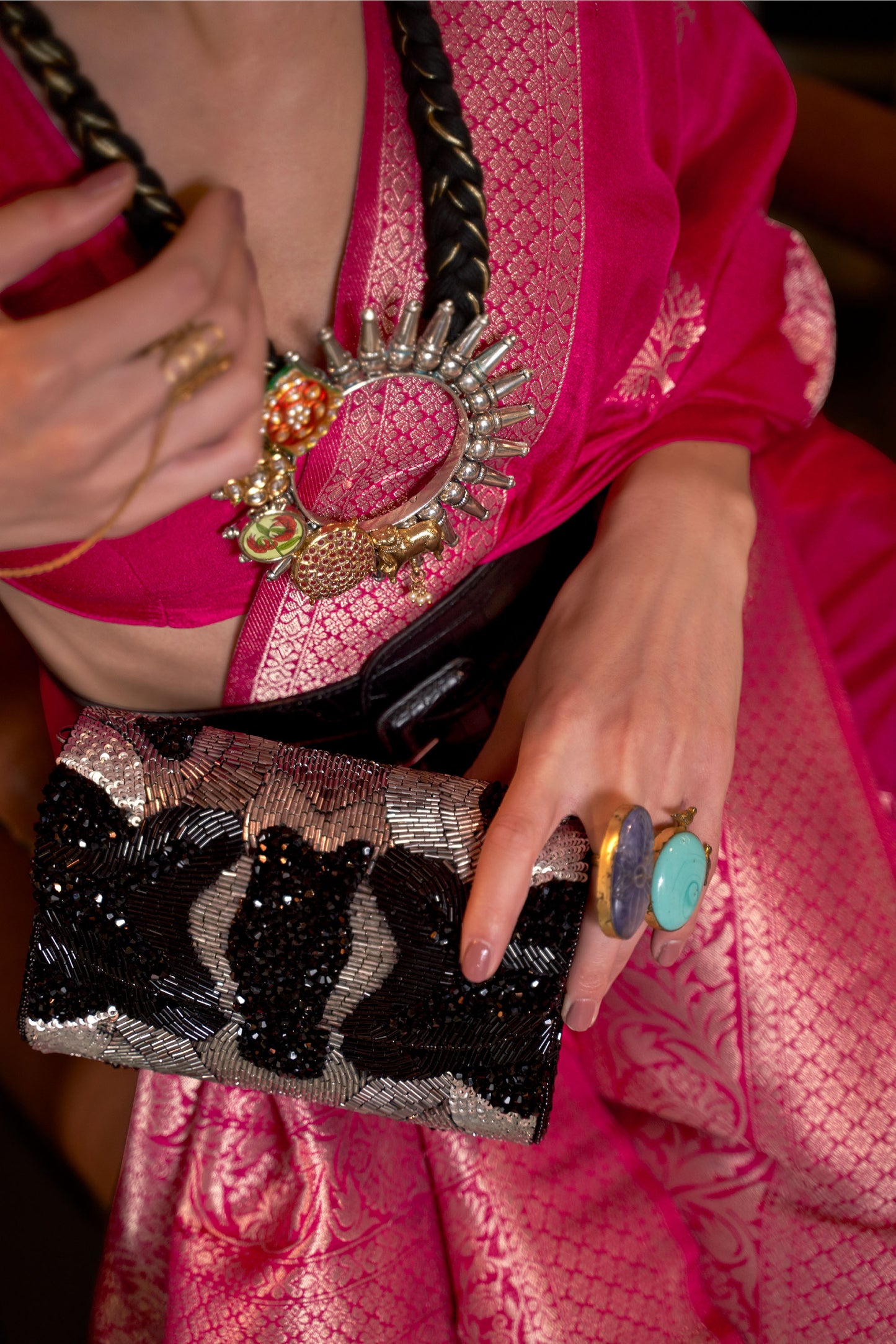 Rose Pink Korsa Georgette Pure Khadi Nylon saree