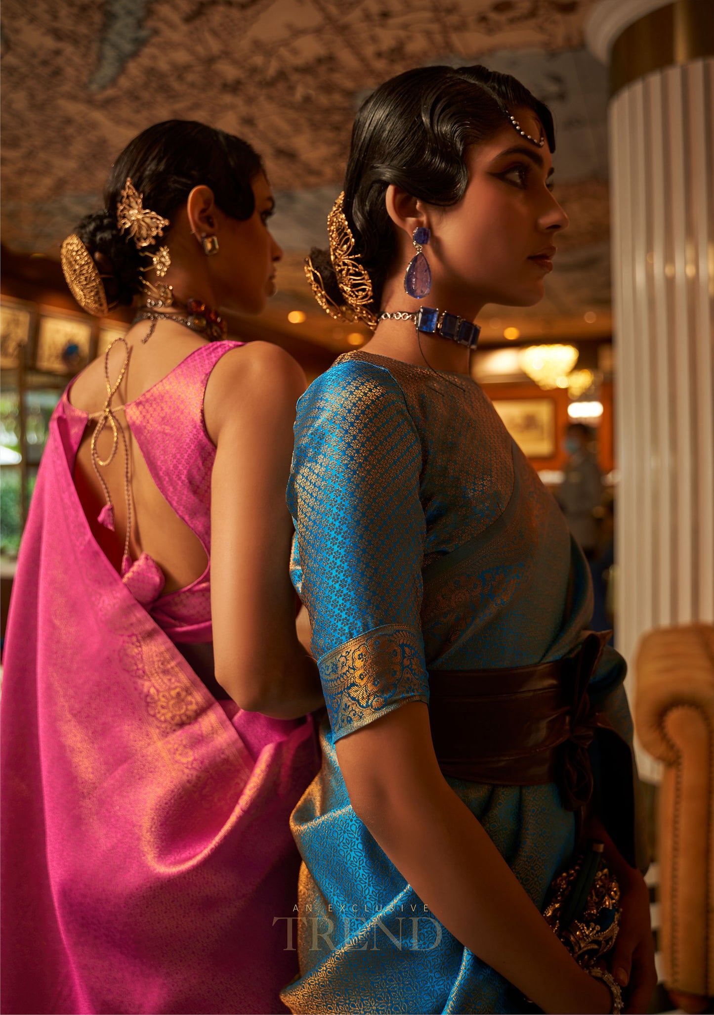 Blue Kumbal Silk Nylon Satin Zari woven saree